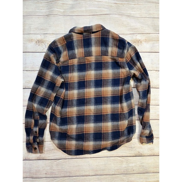 Abercrombie kid's brown and blue plaid flannel button-down shirt boys 11/12 - Picture 7 of 7